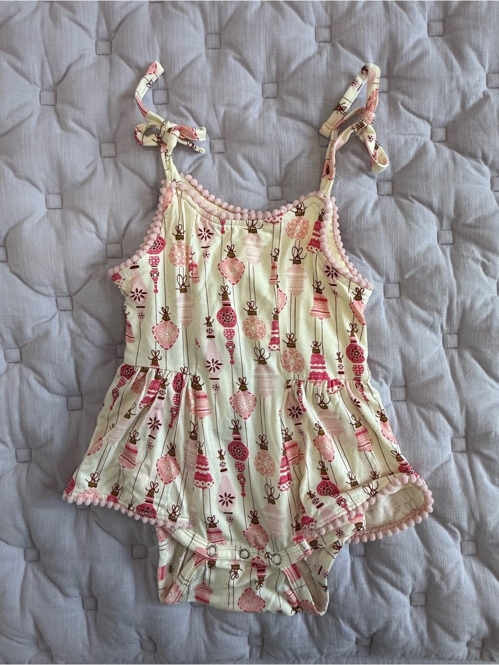 NWT Kate Quinn Pink and Cream Pom-Trim Baby Romper